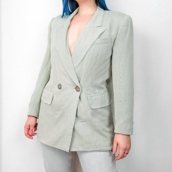 Vintage Jackets & Blazers - Vintage 80s/90s Sage Green Pinstripe Blazer Jacket